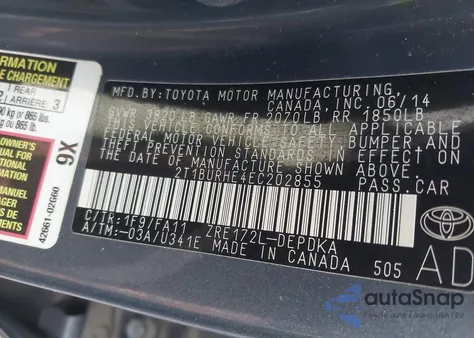 2014 Toyota Corolla L из США, поврежденный, VIN 2T1BURHE4EC202855